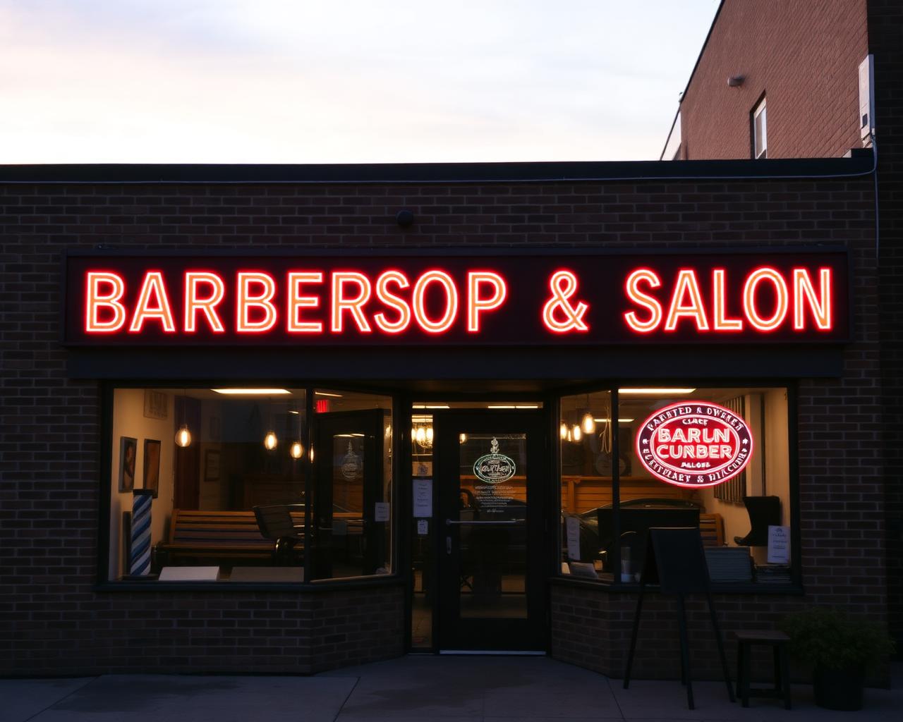 Original Styles Beauty & Barbershop storefront at dusk